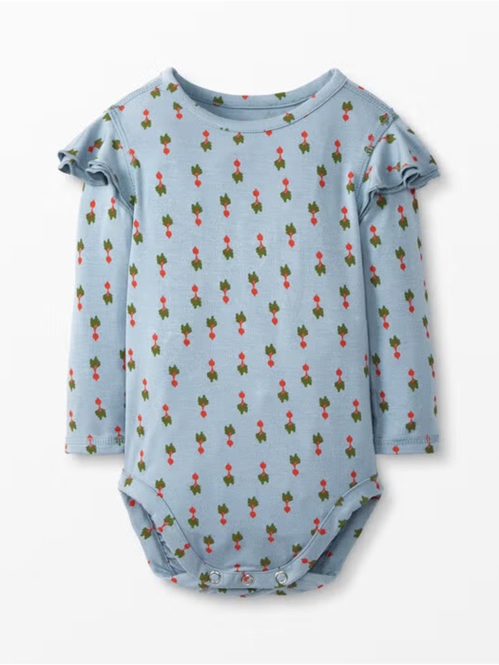 Hanna Andersson Light Blue Long-Sleeve Bodysuit with Red & Green Floral Motif